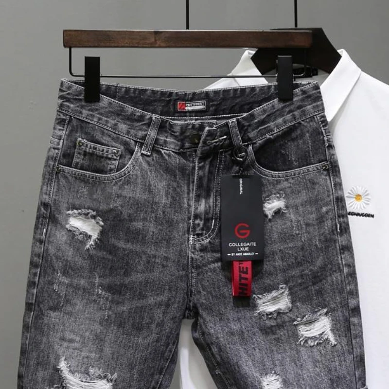 กางเกงยีนส์ขาสั้นผู้ชายสีดำเทา - Men Fashion Jeans บทวิจารณ์และราคา